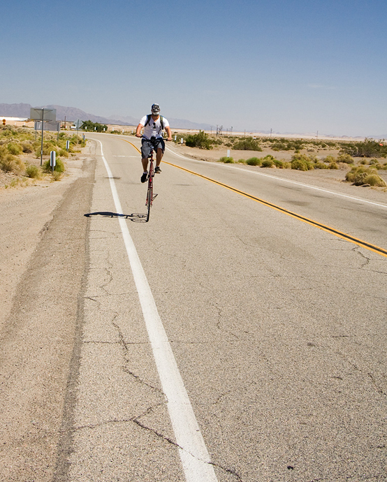 dan on fixed gear tall bike route 66 amboy